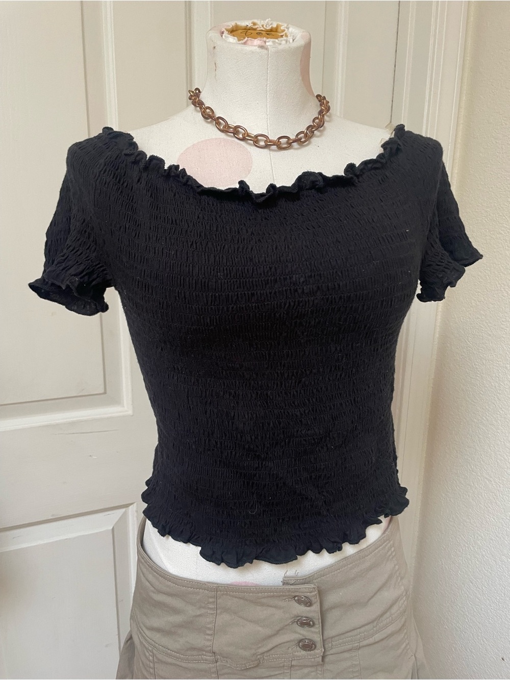 Heart Hips Black Smocked Ruffle Crop Top